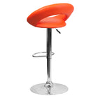 Flash Furniture 21 1/2" x 21 1/2" Vinyl Round Back Adjustable Bar Stool W/Chrome Base, Orange, 2 Pack-Rounded-Orbit Style Low Back