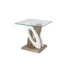 Brassex Donatello End Table, Brown-Brown/White, Wood/Tempered Glass