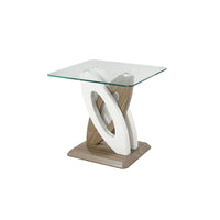 Brassex Donatello End Table, Brown-Brown/White, Wood/Tempered Glass