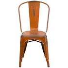 Flash Furniture Commercial Grade Distressed Orange Metal Indoor-Outdoor Stackable Chair-Set of 4 Stackable Bistro Style Chairs