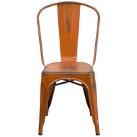 Flash Furniture Commercial Grade Distressed Orange Metal Indoor-Outdoor Stackable Chair-Set of 4 Stackable Bistro Style Chairs