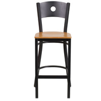 Flash Furniture HERCULES Series Black Circle Back Metal Restaurant Barstool - Natural Wood Seat - 2 Pack-Set of 2 Metal Dining Bar Stools