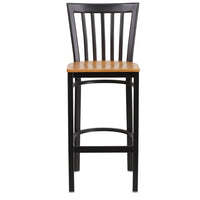 Flash Furniture HERCULES Series Black School House Back Metal Restaurant Barstool - Natural Wood Seat - 2 Pack-Set of 2 Metal Dining Bar Stools