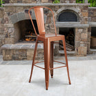 Flash Furniture Tabouret de bar de qualité commerciale, de 30 po avec dossier en métal cuivre pour l'intérieur et l'extérieur-Patins en caoutchouc protecteur de plancher