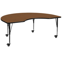 Flash Furniture Mobile 48"W x 96"L Kidney Oak HP Laminate Activity Table - Height Adjustable Short Legs-Collaborative Kidney Activity Table