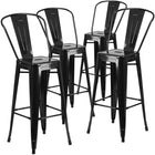 Flash Furniture Commercial Grade 30" High Black Metal Indoor-Outdoor Barstool with Back-Set of 4 Bistro Style Bar Stools