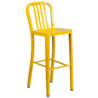 24'' Round Yellow Metal Indoor-Outdoor Bar Table Set with 4 Vertical Slat Back Barstools [CH-51080BH-4-30VRT-YL-GG]-4