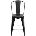Flash Furniture Tabouret à hauteur de comptoir pour l'intérieur et l'extérieur de 24 po haut. en métal noir vieilli avec dossier-Ensemble de 4 tabourets de style bistro