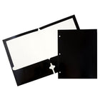 JAM Paper Glossy 2 Pocket 3 Hole Punched Folders, Black, 50 Pack-Black Glossy Cardstock Folders