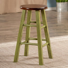 Winsome Wood Ivy 24" Counter Stool Rustic Green with Walnut Seat (64224)-Sturdy Square Legs
