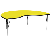 Flash Furniture 48''W x 72''L Kidney Shaped Activity Table with 1.25'' High Pressure Top and Adjustable Pre-School Legs, Yellow-Yellow Laminate