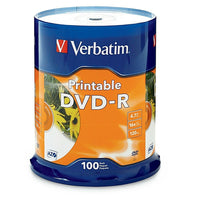 Verbatim DVD-R 4.7GB 16X Discs with White Inkjet Printable Labels, 100 Discs/Spindle-1X-16X DVD recording speed