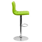 Flash Furniture Contemporary Green Vinyl Adjustable Height Barstool with Horizontal Stitch Back & Chrome Base-Green Vinyl Upholstery