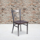 Flash Furniture HERCULES Series Clear Coated "X" Back Metal Restaurant Chair - Walnut Wood Seat-.625'' Thick Plywood Seat