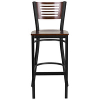 Flash Furniture HERCULES Series Black Slat Back Metal Restaurant Barstool - Walnut Wood Back & Seat-Metal Barstool