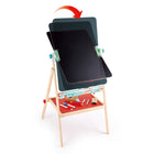 Hape Flip Flat Wooden Easel-Draw, scribble, paint - just let your imagination run wild! Simply flip to choose the blackboard or whiteboard side, or clip a piece of paper to paint on. The paper holder fixes different paper sizes!