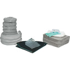 Zenith Safety 55-Gallon Spill Kits, Universal, Without Container-Contents: 50 Sorbent Pads (15" x 17"), 5 Sorbent Socks (3" x 48" , 3 Sorbent Socks (3" x 120"), 1 Drain Cover (36" x 36"), 1 Pair Nitrile Gloves, 2XL (11) , 2 Microporous Coveralls, XL , 1 Pair Safety Goggles (One Size), 3 Disposal Bags (26" x 36")