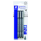 Staedtler Pigment Liner Pens - Assorted tips (0.05, 0.2, 0.8mm) - Black - 3 Pack-Top-quality fineliners with metal-clad tip to use against tool edges