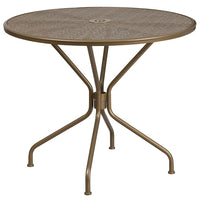 Table de jardin ronde de 35,25 po en acier doré, intérieur/extérieur [CO-7-GD-GG]-Table de jardin