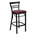 Flash Furniture HERCULES Series Black Two-Slat Ladder Back Metal Restaurant Barstool - Burgundy Vinyl Seat-500 lb. Weight Capacity