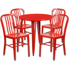 30'' Round Red Metal Indoor-Outdoor Table Set with 4 Vertical Slat Back Chairs [CH-51090TH-4-18VRT-RED-GG]-Metal Cafe Table
