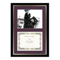 St. James Dual Certificate/Diplomat Frame, 23-1/4" x 16-1/4", Black w/ Burgundy Double Mat, Matted for 8-1/2" x 11"-Displays any letter sized (8.5x11) paper: documents, certificates, diplomas and photographs