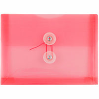 JAM Paper Plastic Envelopes with Button and String Tie Closure Index Booklet - 5.5" x 7.5" - Pink - 12 Pack -Colour: Pink 