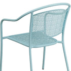 Flash Furniture Commercial Grade Indoor-Outdoor Steel Patio Arm Chair with Round Back - Sky Blue-Rain Flower Back and Seat Design