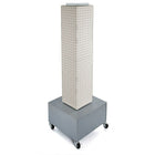 Azar Displays 40" x 8" x 8" 4-Sided Interlocking Pegboard Display Tower with Wheels, White (703386-WHT)-Revolves on a wheeled metal base