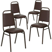 Flash Furniture HERCULES Trapezoidal Back Stacking Banquet Chair in Brown Vinyl - Copper Vein Frame-Set of 4 Multipurpose Banquet Chairs