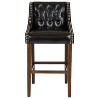 Flash Furniture Carmel Series 30" High Transitional Tufted Walnut Barstool with Accent Nail Trim - Black LeatherSoft - 2 Pack-Set of 2 Transitional Style Bar Stool