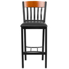 Flash Furniture Eclipse Series Vertical Back Black Metal & Cherry Wood Restaurant Barstool with Black Vinyl Seat - 2 Pack-Set of 2 Metal Dining Bar Stools