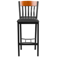Flash Furniture Eclipse Series Vertical Back Black Metal & Cherry Wood Restaurant Barstool with Black Vinyl Seat - 2 Pack-Set of 2 Metal Dining Bar Stools