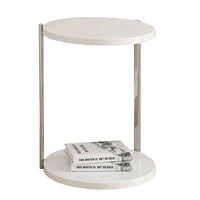 Monarch Specialties 3056 Accent Table - Glossy White/Chrome Metal-Glossy white finished accent table offers individuals a simple yet favorable way for placing drinks, snacks or meals while watching TV or chatting on the sofa