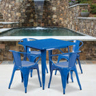 Flash Furniture 31.5'' Square Blue Metal Indoor-Outdoor Table Set with 4 Arm Chairs (ET-CT002-4-70-BL-GG)-Galvanized Steel, Metal, Rubber