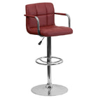 Flash Furniture – Tabouret de bar ajustable en vinyle matelassé bourgogne, accoudoirs et pied chromés (CH102029BURG)-Dossier mi-hauteur
