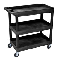 Luxor E Series 3 Shelves Utility Tub Cart, Black-Black