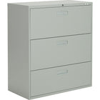 Staples Lateral File Cabinet, 3-Drawer, Grey-Interchangeable-core lock for extra security
