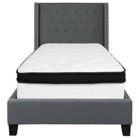 Flash Furniture - Lit à plate-forme Riverdale à une place touffeté et rembourré en tissu gris foncé-Ensemble de lit et matelas à plateforme à une place