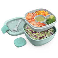 Bentgo 54 oz Salad Container - Coastal Aqua-Comes with a compartment tray, leak-proof sauce container, reusable fork and an airtight for a complete on-the-go salad container