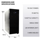 Koolatron 12 Bottle Wine Cooler, 1 cu. ft. (28L) Freestanding Thermoelectric Wine Fridge - Black-5 Removable wire racks accommodate different bottle shapes and sizes