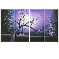 Designart Blossoming in the Moonlight, 4 Piece Wall Art Canvas, (PT271-PURPLE)-Print