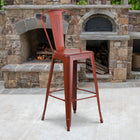 Flash Furniture 30" High Distressed Kelly Red Metal Indoor-Outdoor Barstool with Back-Cross Brace under seat provides extra stability