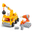 Educational Insights Design & Drill Bolt Buddies Crane - Multicolor-Set includes kid-friendly power drill toy; crane body with extendable arm, movable hook, wrecking ball, and drilling board; 20 bolts; two construction worker bolt buddies; animal pal; 2 safety cone bolt toppers; and 4 building pieces. drill requires 3 aaa batteries (not included). drill patent no. us d929,837. don't toss the box! Our eco-friendly packaging unfolds to create a pretend play construction site