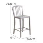 Flash Furniture Commercial Grade 24" High Silver Metal Indoor-Outdoor Counter Height Stool with Vertical Slat Back - 2 Pack-Designed for Indoor or Outdoor Use