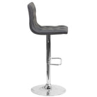 Tabouret de bar contemporain à hauteur réglable touffeté à boutons en vinyle gris avec base en chrome-Rembourrage en vinyle gris