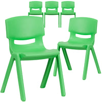 Flash Furniture Green Plastic Stackable School Chair with 13.25" Seat Height-Set of 5 Stacking Student Chairs