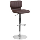 Flash Furniture Contemporary Brown Vinyl Adjustable Height Barstool with Vertical Stitch Back & Chrome Base-Low Back Design