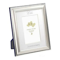 Elegance 25th Anniversary Photo Frame, 2 Tone Silver Plated Beveled Mat 4" x 6" -Anniversary sentiments metal frame.
