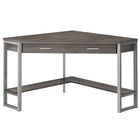 Monarch Specialties 7501 42" Computer Desk - Dark Taupe Corner/Silver Metal-Corner computer desk with storage in a dark taupe wood-look finish